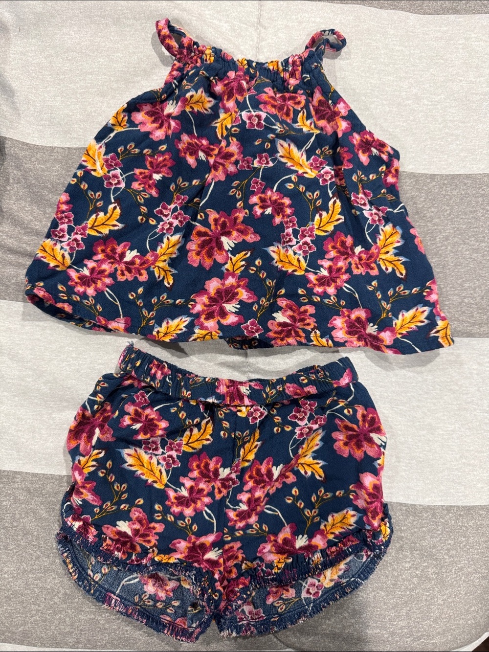 Baby Girls Navy Floral Tank & Shorts Set - Pink & Yellow Print